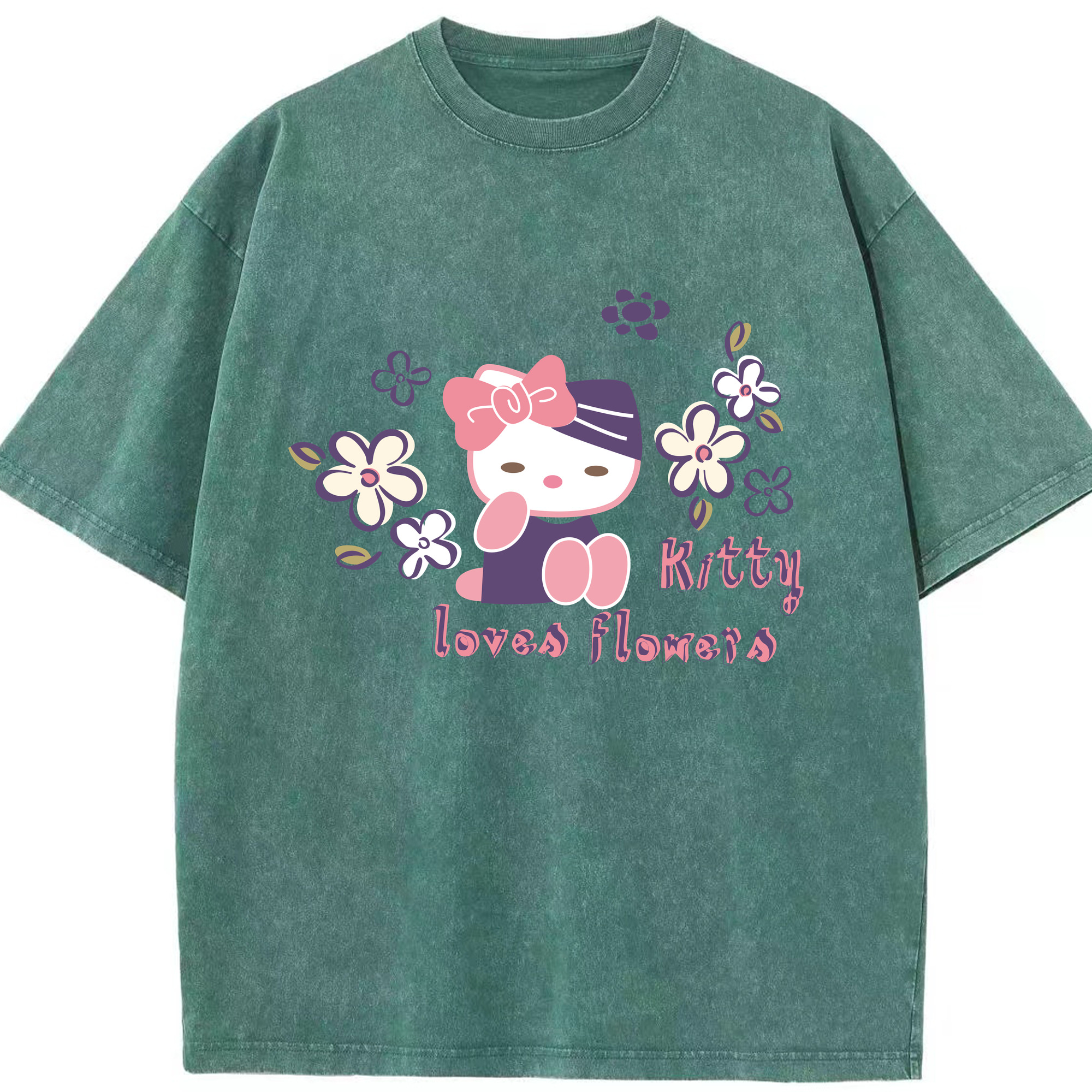 （画像用） Hello Kitty ハローキティ 綿100% ヴィンテージ風 半袖Tシャツ（フロントプリント）